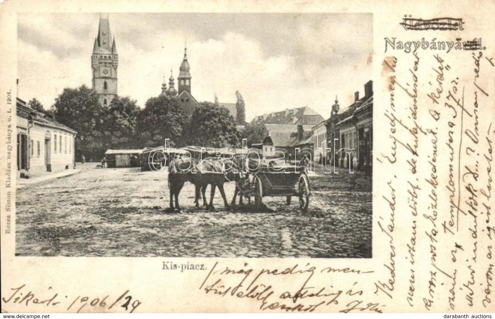 T2/T3 1906 Nagybánya, Baia Mare; Kis Piac, árusok, Szent István Torony és A Görögkeleti Templom A Háttérben. Rózsa Simon - Ohne Zuordnung