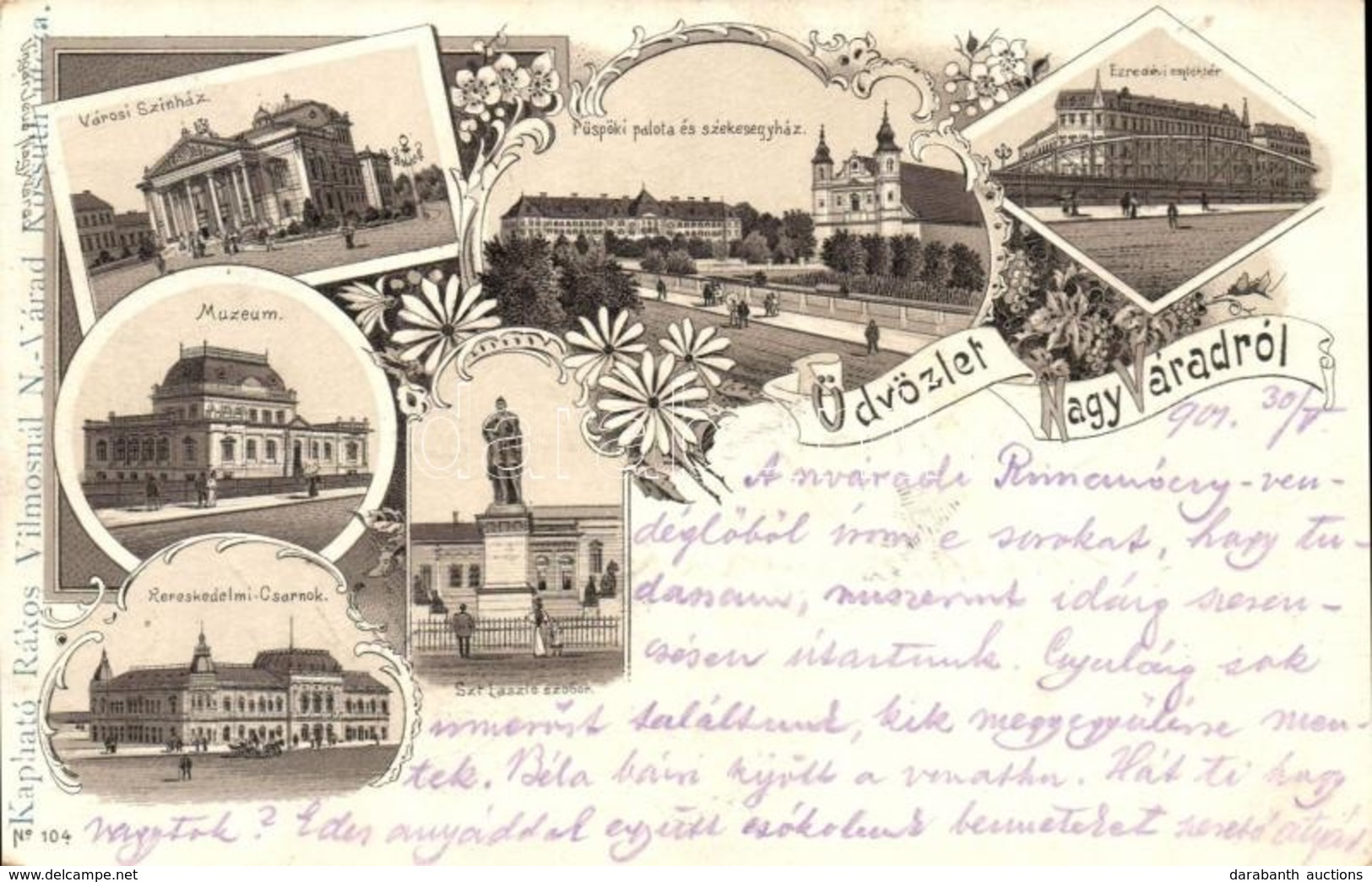 T2 1901 Nagyvárad, Oradea; Városi Színház, Múzeum, Kereskedelmi Csarnok, Püspöki Palota és Székesegyház, Szent László Sz - Ohne Zuordnung