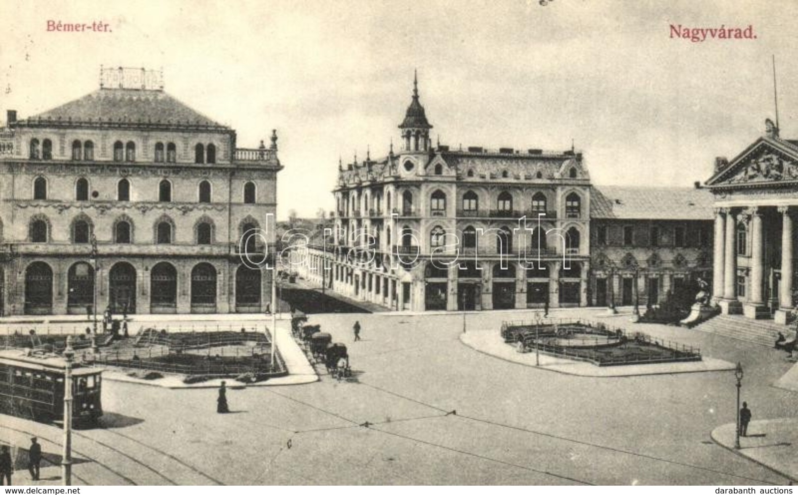 T2 1909 Nagyvárad, Oradea; Bémer Tér, Villamos, Szigligeti Színház. özv. Ernyei S-né Kiadása / Square With Tram And Thea - Ohne Zuordnung