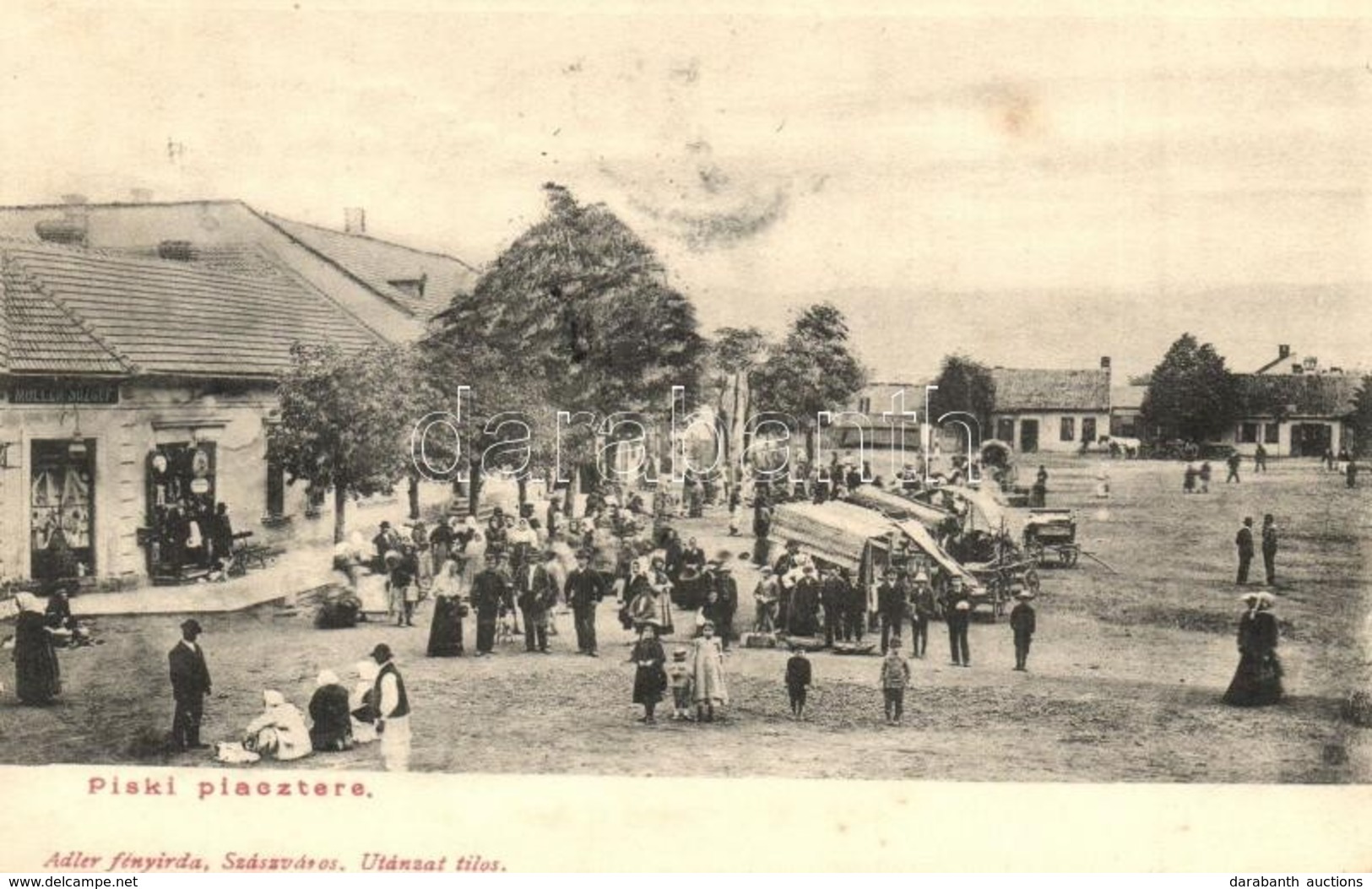 T2 1908 Piski, Simeria; Piac Tér árusokkal, Müller József üzlete. Adler Fényirda / Market With Vendors, Shop - Ohne Zuordnung