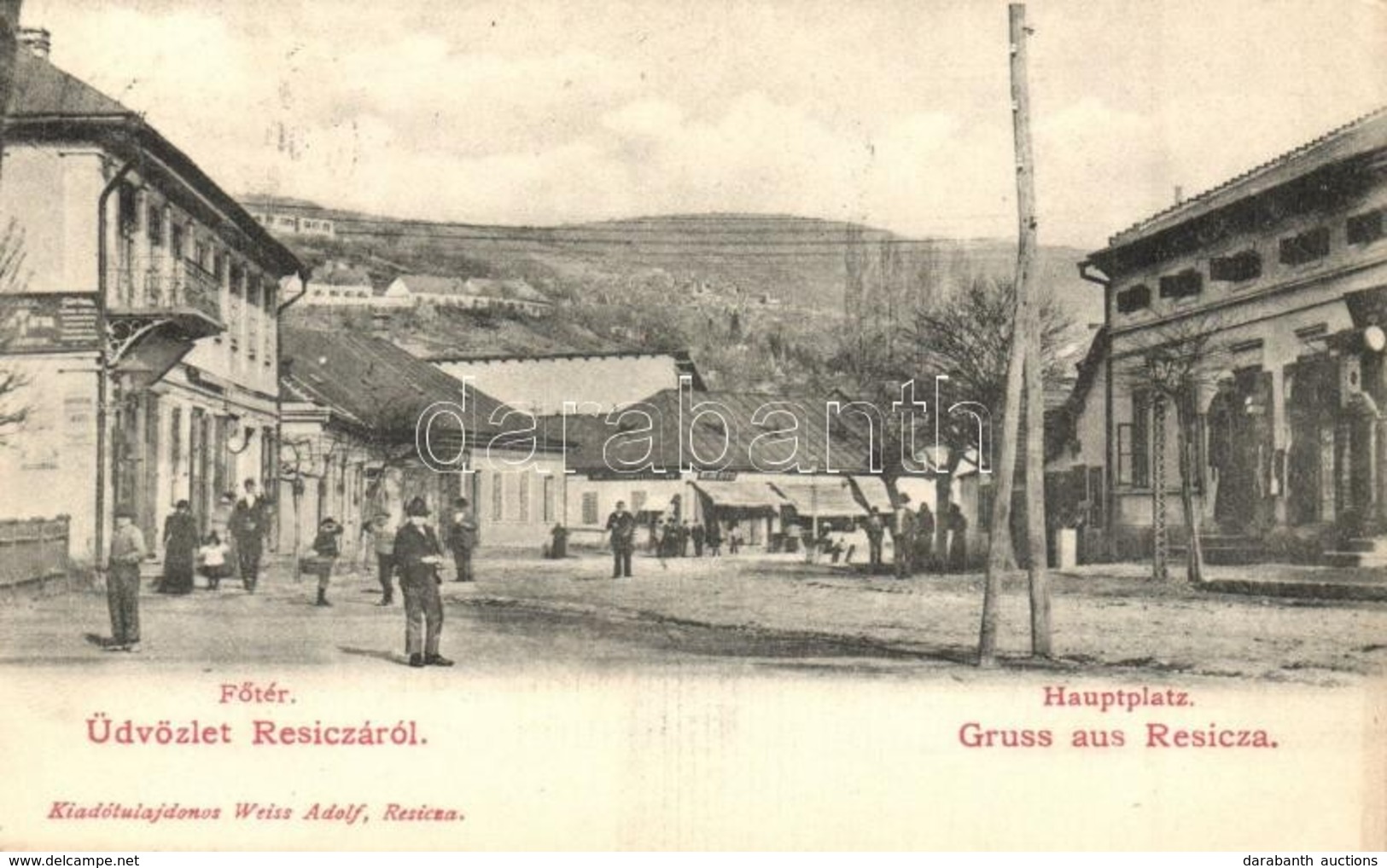 T2 1902 Resica, Resita; Fő Tér, Weiss üzlete. Weiss Adolf Kiadása / Hauptplatz / Main Square, Shops - Ohne Zuordnung