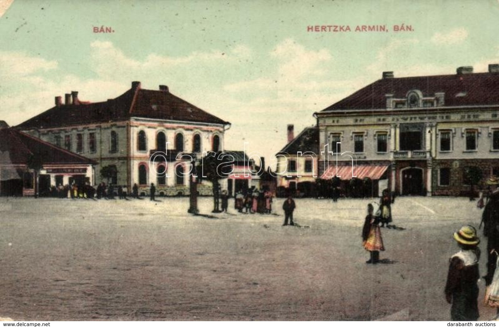 T3 Bán, Trencsénbán, Bánovce Nad Bebravou; Fő Tér, Hertzka Ármin üzlete / Main Square With Shops (fa) - Ohne Zuordnung