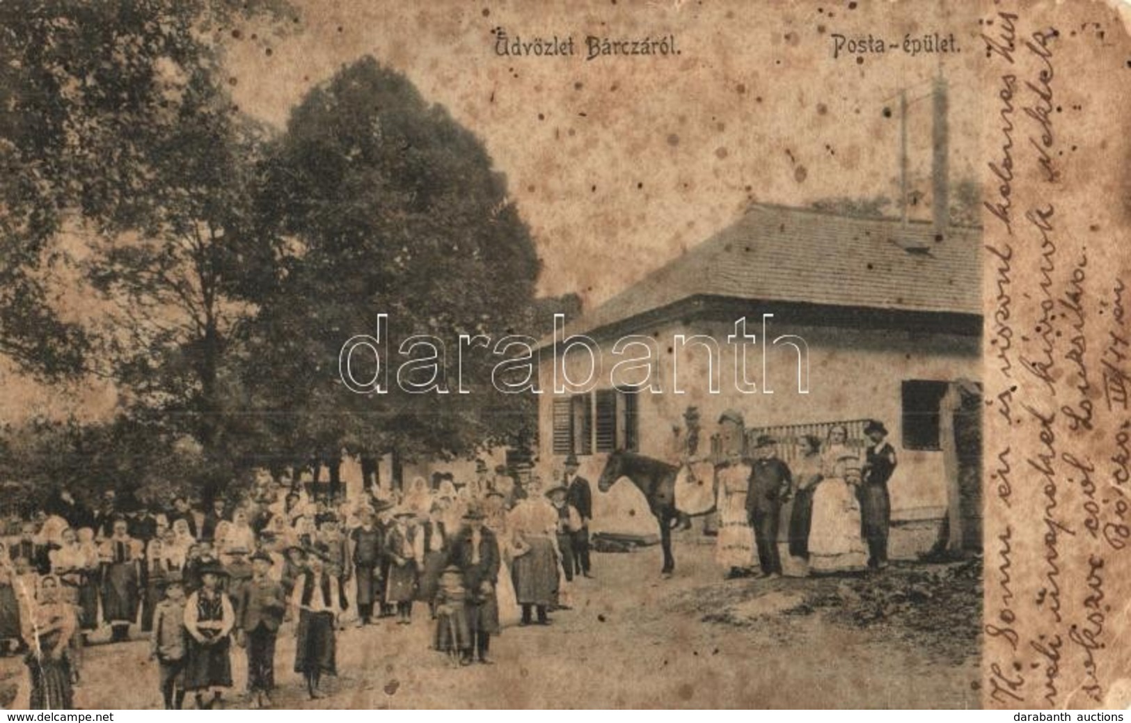 T3 1914 Bárca, Barca Pri Kosici (Kassa, Kosice); Posta épület A Falubeliekkel / Post Office With Villagers (fl) - Ohne Zuordnung