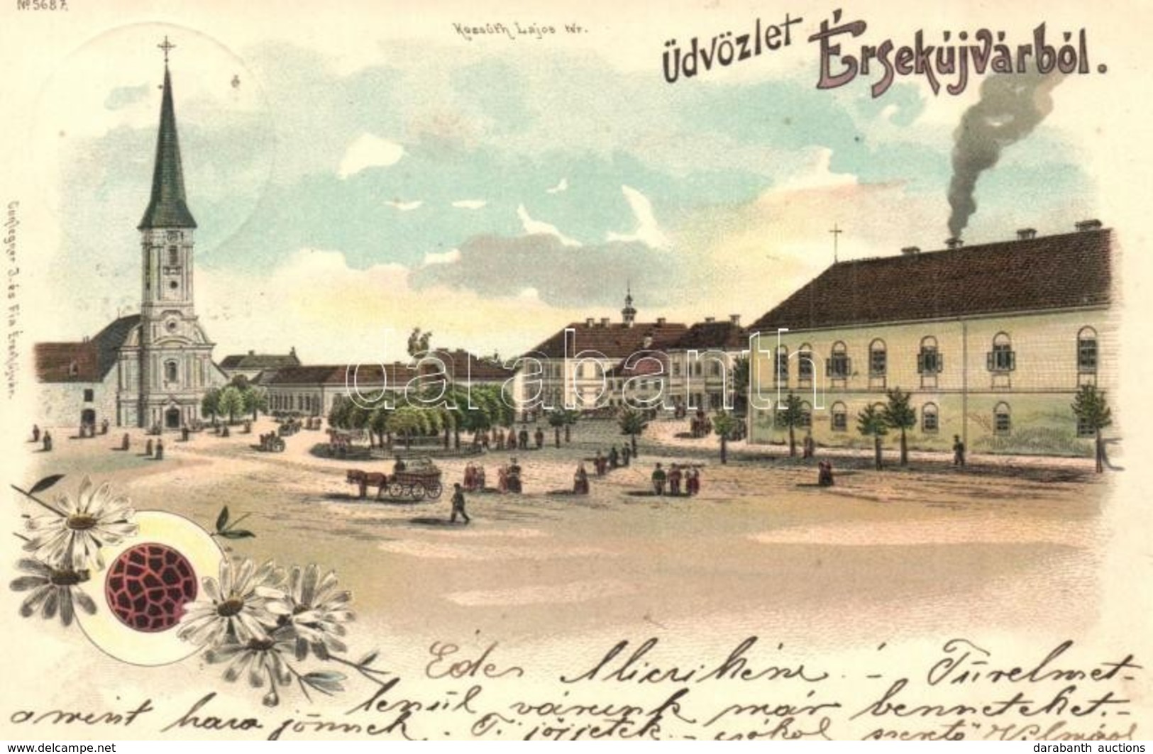 T1/T2 1899 Érsekújvár, Nové Zamky; Kossuth Lajos Tér, Templom / Square, Church. Conlegner J. és Fia No. 10915. Floral, L - Ohne Zuordnung