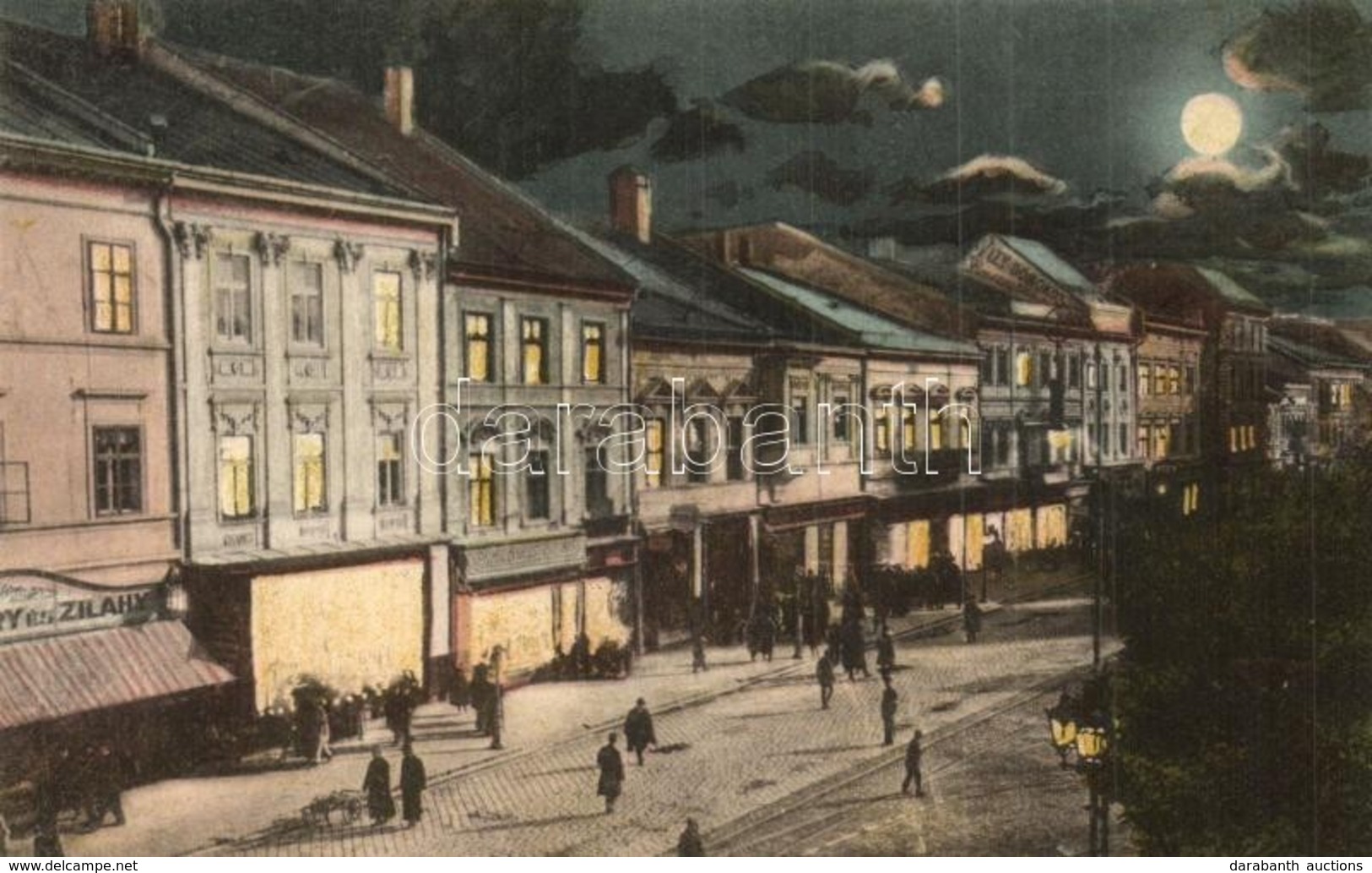 * T2 1913 Kassa, Kosice; Fő Utca Este, Grünwald és Szakmáry és Zilahy üzlete / Main Street At Night, Shops - Ohne Zuordnung
