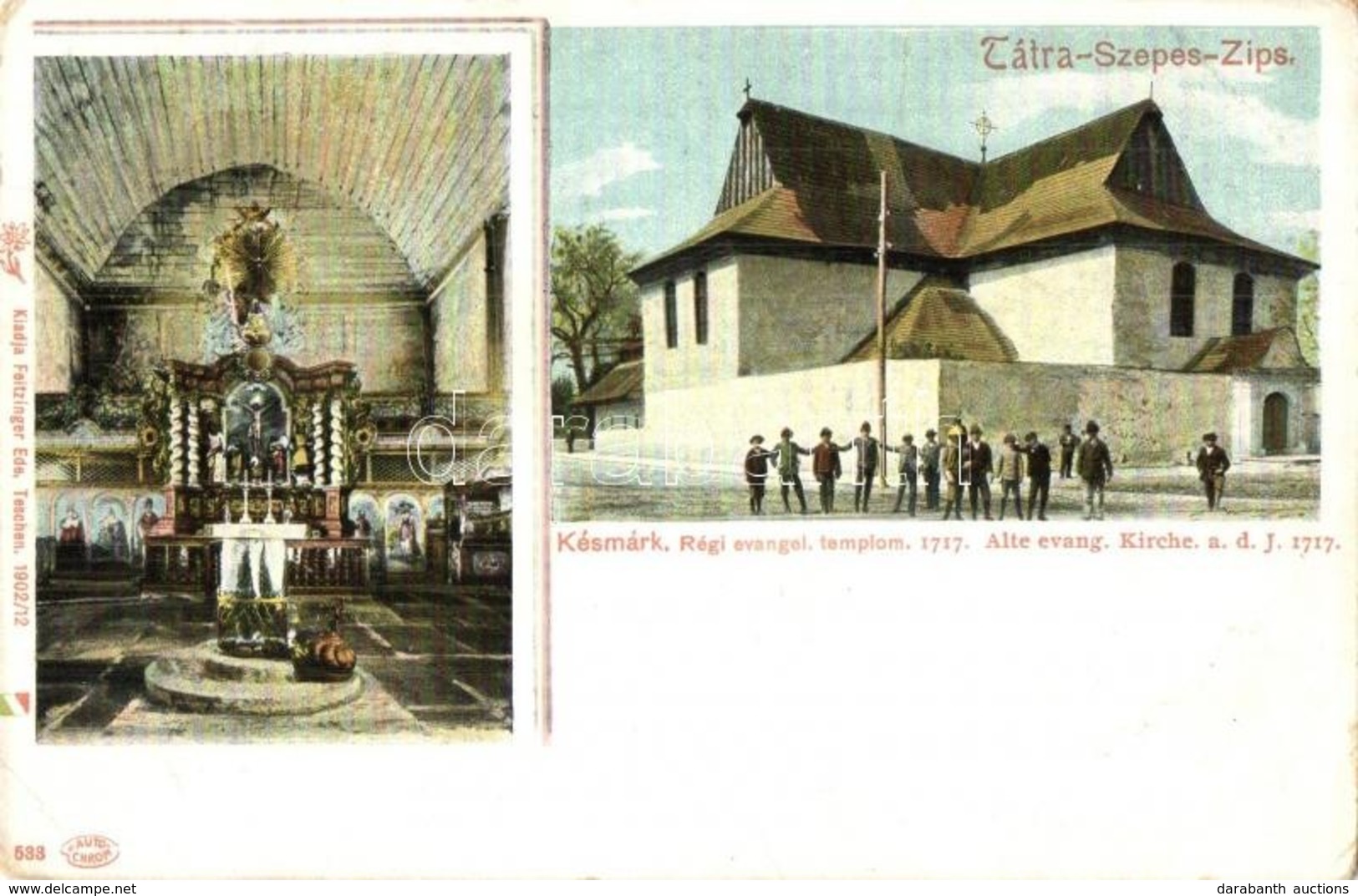 ** T2/T3 Késmárk, Kezmarok; Régi Evangélikus Fatemplom, Belső. Feitzinger Ede 533. 1902/12. / Old Wooden Church Interior - Ohne Zuordnung