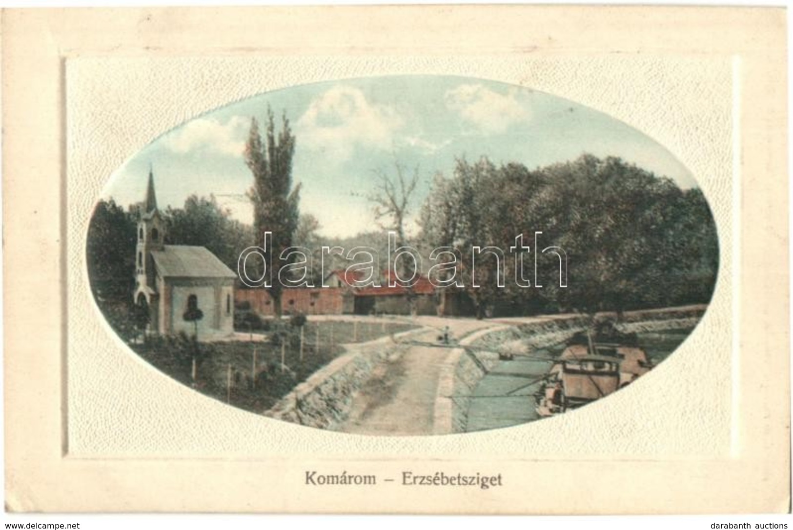 T2/T3 1911 Komárom, Komárnó; Erzsébet Sziget, Kápolna, Uszály / Alzbetínsky Ostrov, Chapel,  Barge (EK) - Ohne Zuordnung