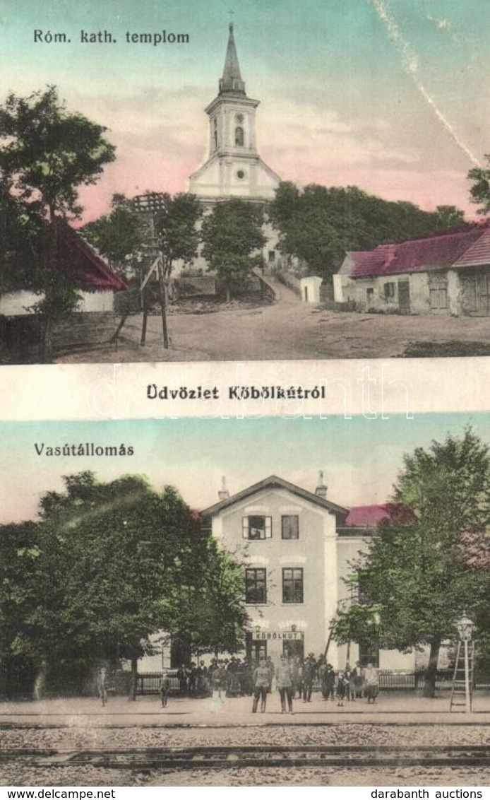 T3 1918 Köbölkút, Gbelce; Római Katolikus Templom, Vasútállomás / Roman Catholic Church, Railway Station (EB) - Ohne Zuordnung