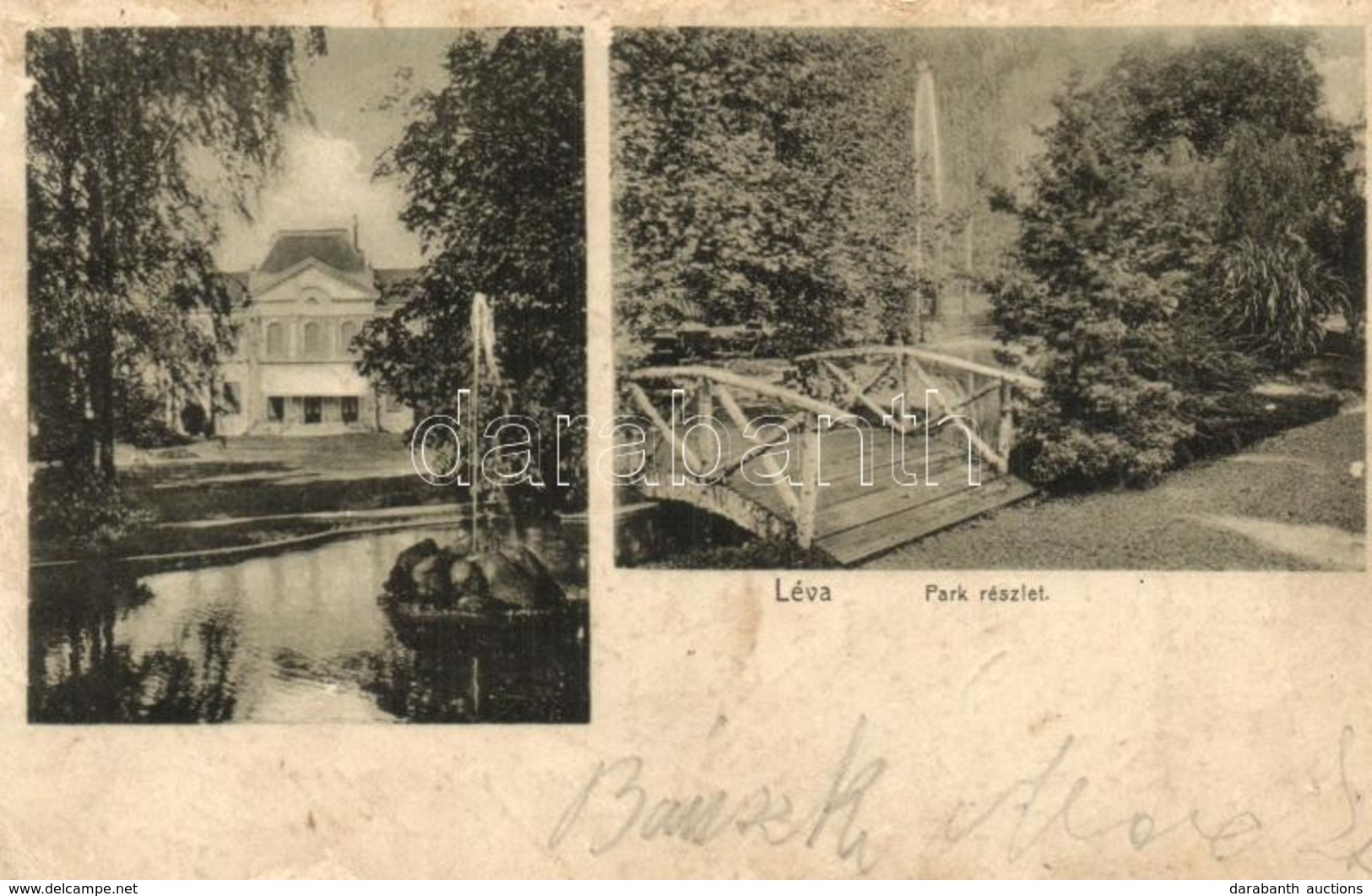 T3/T4 Léva, Levice; Schöller Kastély, Park, Kis Híd. Dukesz Lipót Kiadása / Castle, Park, Bridge (b) - Ohne Zuordnung