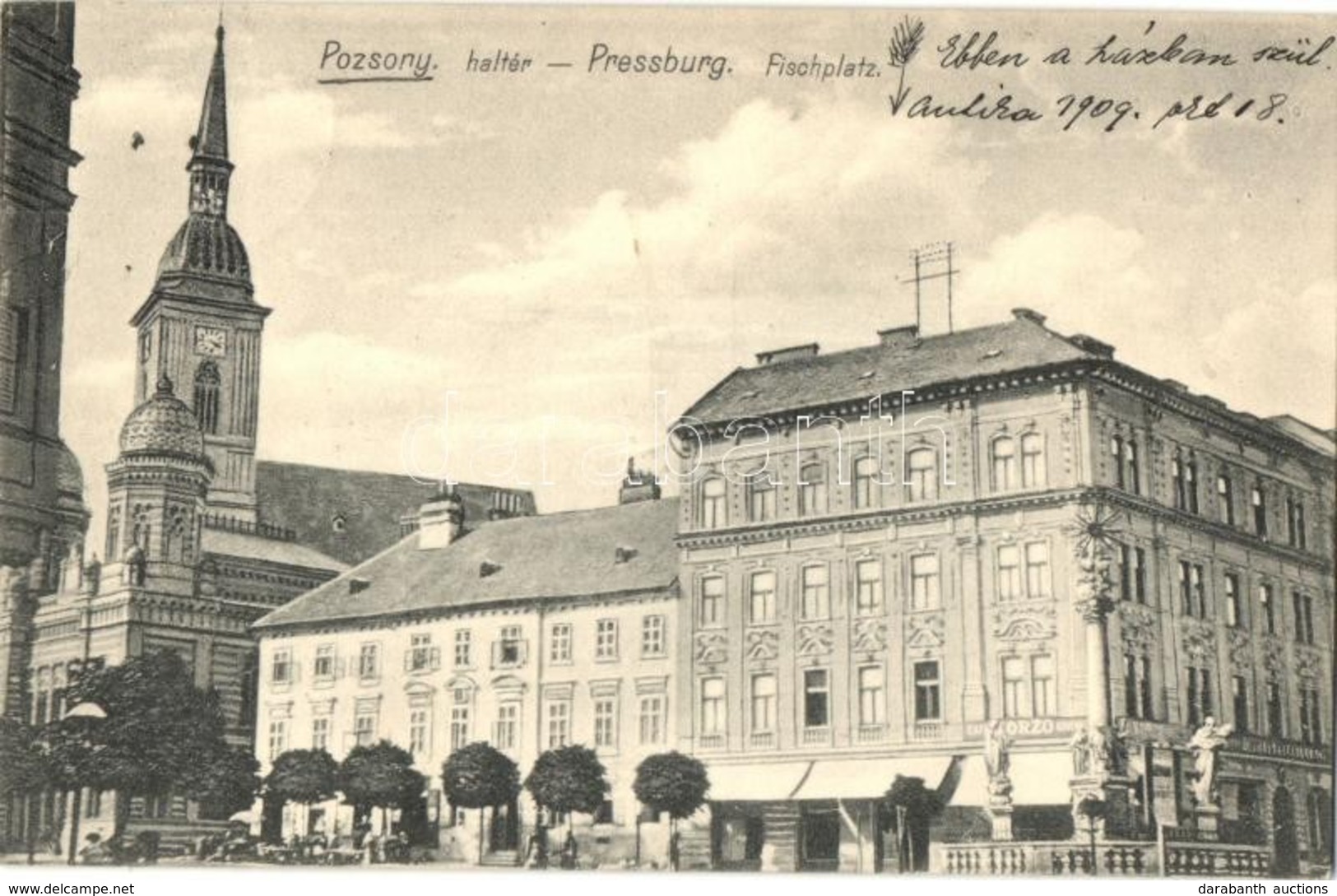 T2/T3 1912 Pozsony, Pressburg, Bratislava; Hal Tér, Zsinagóga, Korzó Kávéház / Fischplatz / Square, Synagogue, Cafe - Ohne Zuordnung