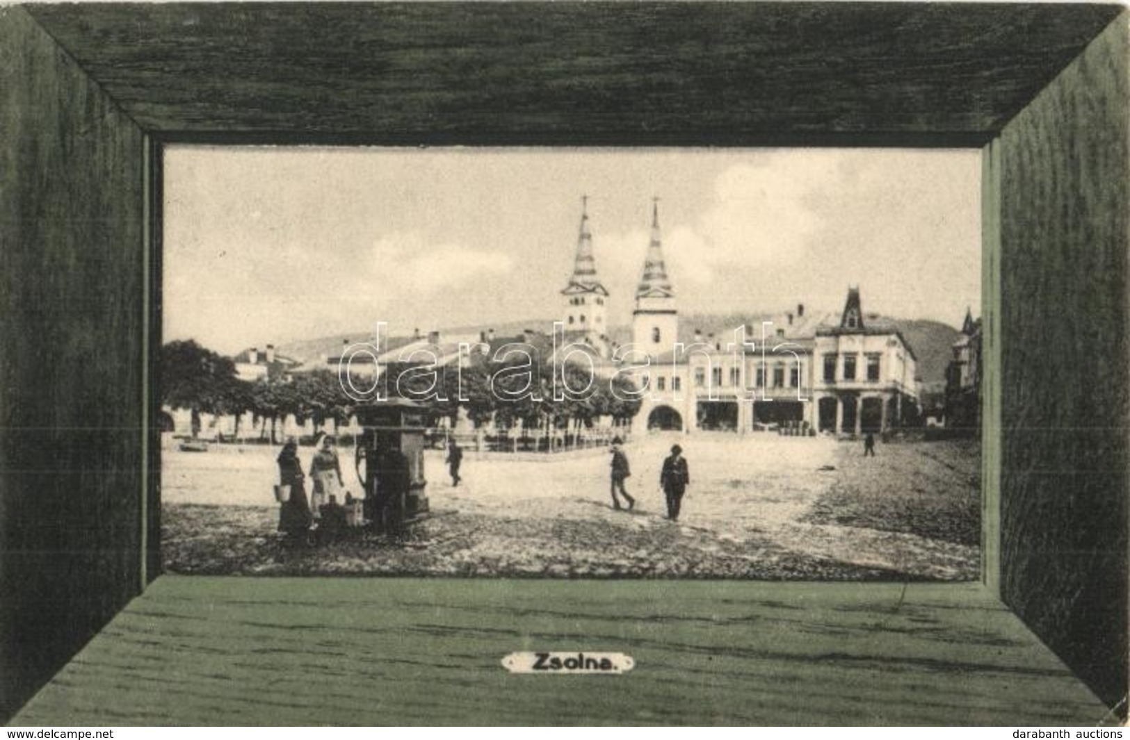 T2/T3 1907 Zsolna, Sillein, Zilina; Fő Tér, Templom, Ivókút. Keretes Montázslap / Main Square, Church, Well. Frame Monta - Ohne Zuordnung