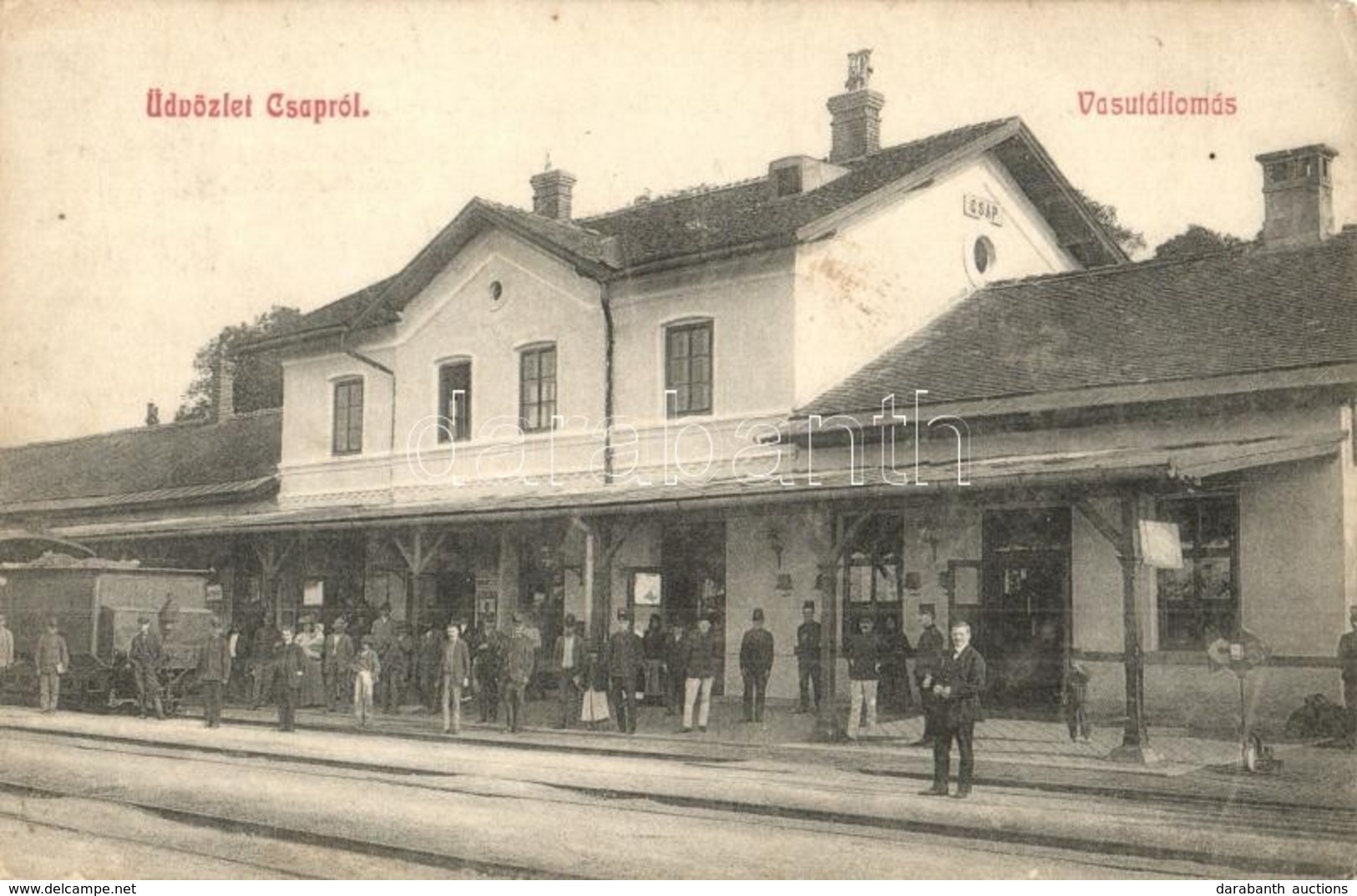 T2/T3 1909 Csap, Chop; Vasútállomás, Vasutasok, Vagon. Glück Imre Kiadása / Bahnhof /  Railway Station, Wagon, Railwayme - Non Classés