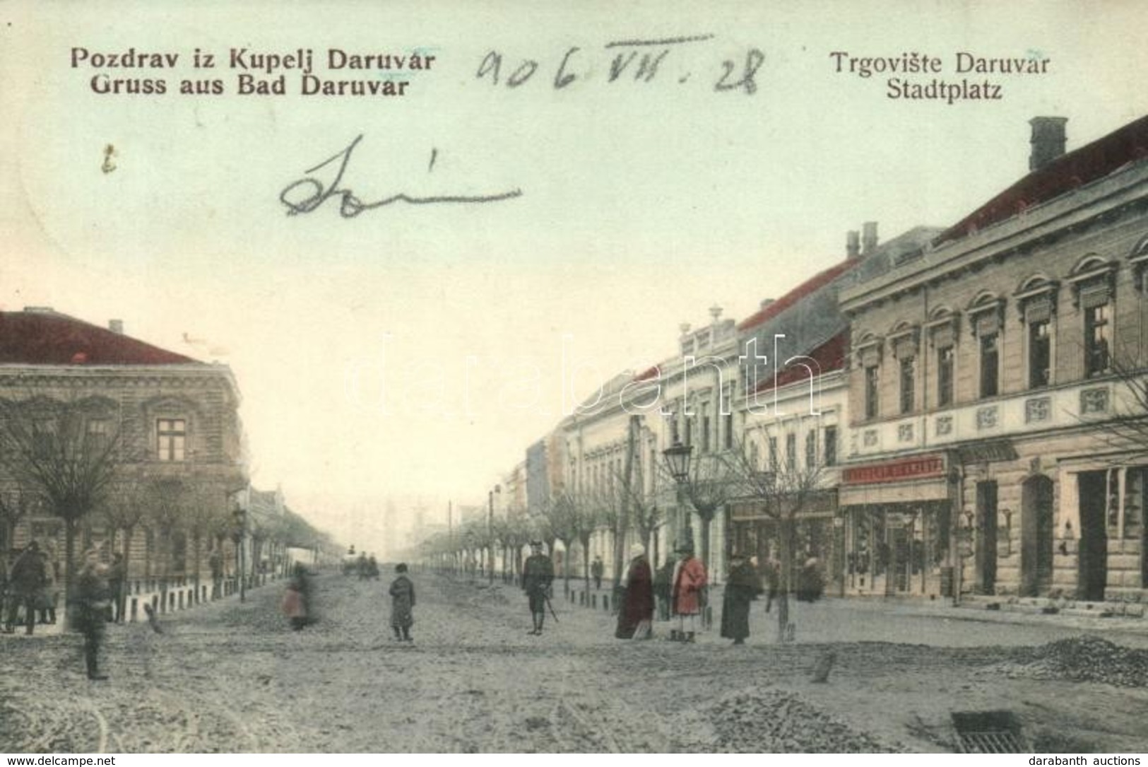 T2 1906 Daruvár, Daruvar; Trgoviste / Stadtplatz / Square, Shop Of Latoslav Schwartz - Non Classés