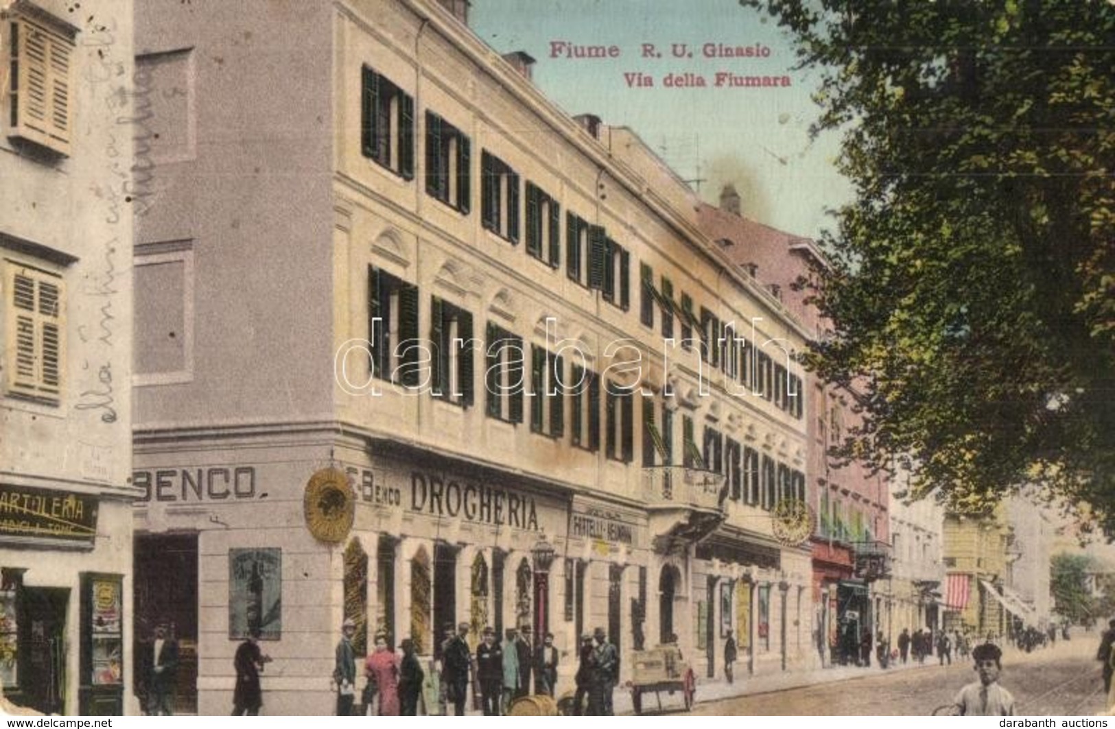 * T2/T3 1913 Fiume, Rijeka; R.U. Ginasio, Via Della Fiumara, Cartoleria, Ernesto Brenco's Drogheria, Fratelli Neumann /  - Non Classés