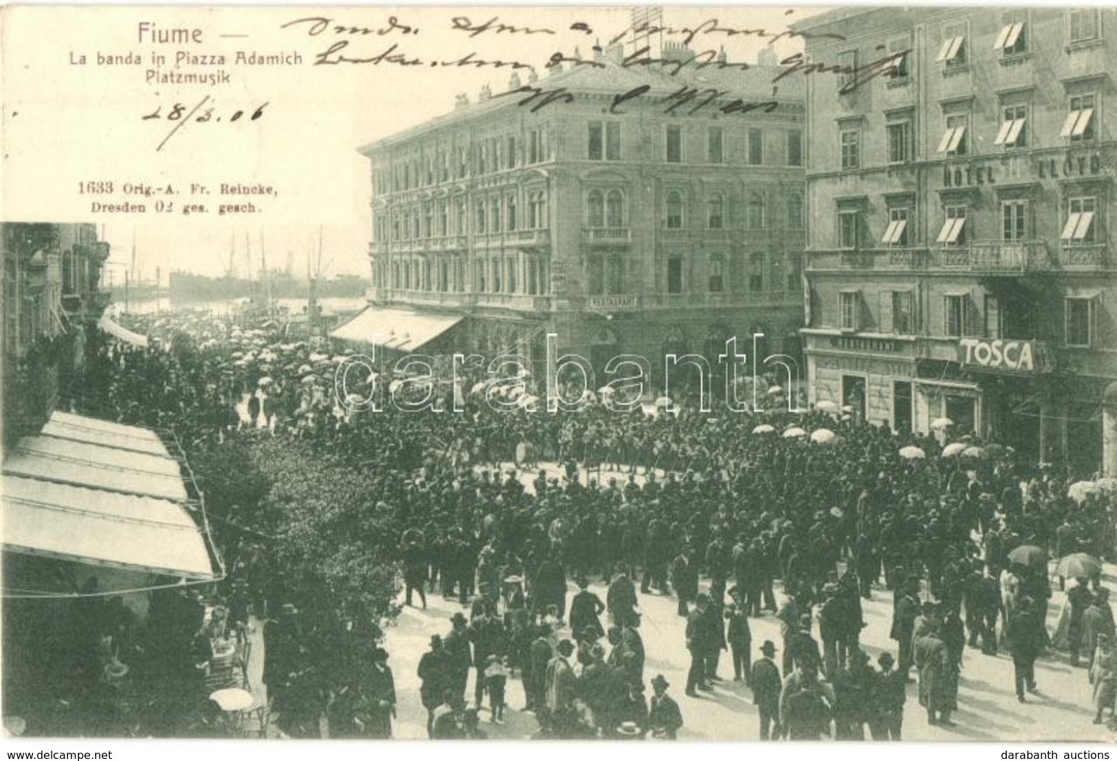 T2/T3 1906 Fiume, Rijeka; La Banda In Piazza Adamich / Platzmusik / Music Band's Concert At The Square, Street Festival, - Non Classés
