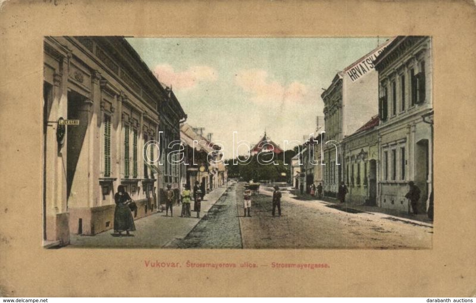 T2/T3 1910 Vukovar, Strossmayer Utca, Horvát Bank, Gyógyszertár. Vilma Baum Kiadása / Strossmayerova Ulica, Hrtvatska Ba - Non Classés