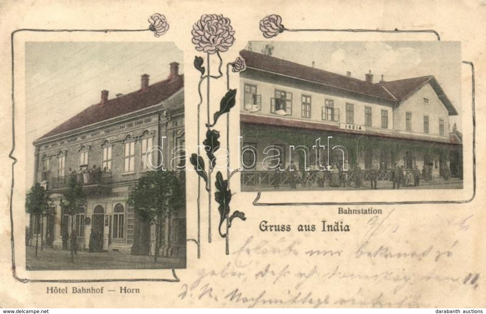 T2/T3 1906 India, Indija; Vasútállomás, Horn Vasúti Szálloda / Bahnhof / Railway Statiton, Hotel. Floral, Art Nouveau (E - Non Classés