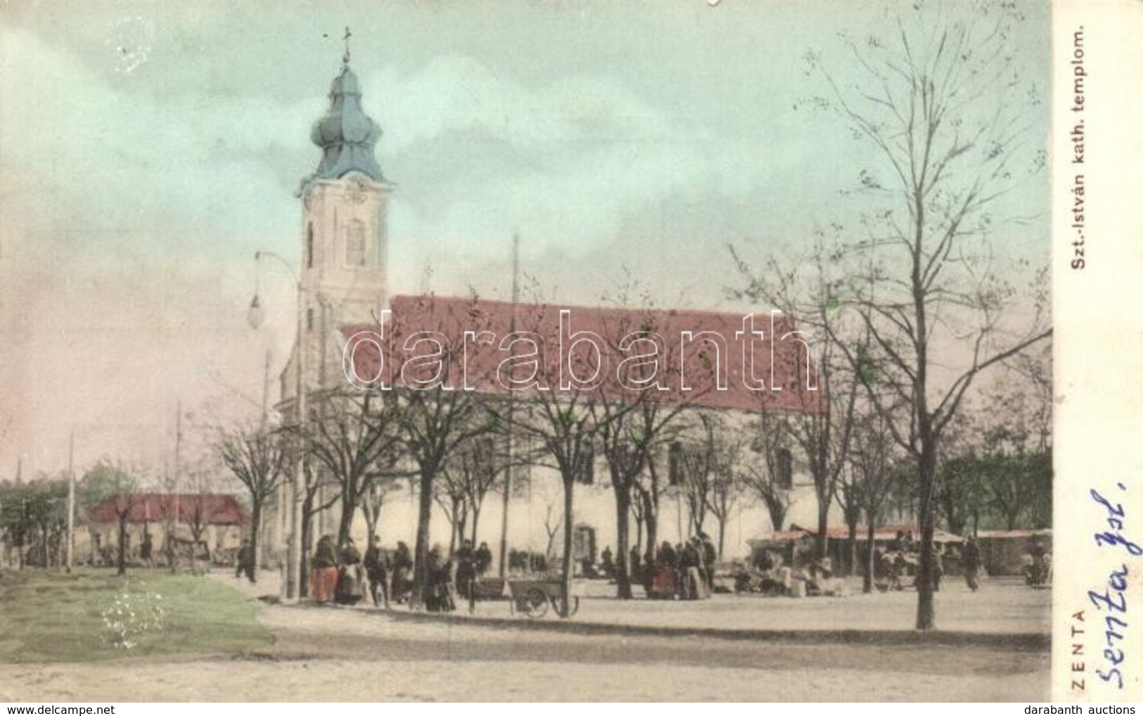 T2/T3 Zenta, Senta; Szent István Katolikus Templom, Piac. Kragujovits Szabbás Saját Kiadása / Church, Market (EK) - Non Classés