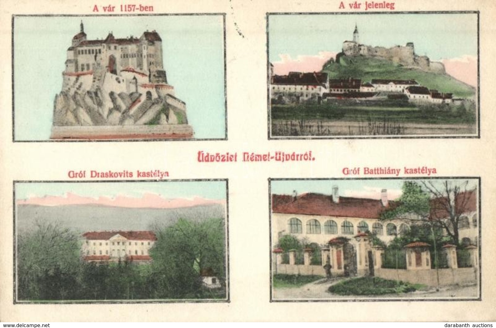 T2 1911 Németújvár, Güssing; A Vár 1157-ben és Most, Gróf Draskovits és Gróf Batthiány Kastélya / Castles Then And Now - Non Classés