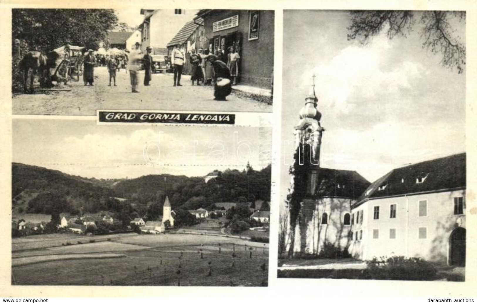 T2/T3 1941 Felsőlendva, Gornja Lendava, Grad; Templom, Hahn Maksimilijan üzlete és Saját Kiadása / Church, Shop (kissé á - Ohne Zuordnung