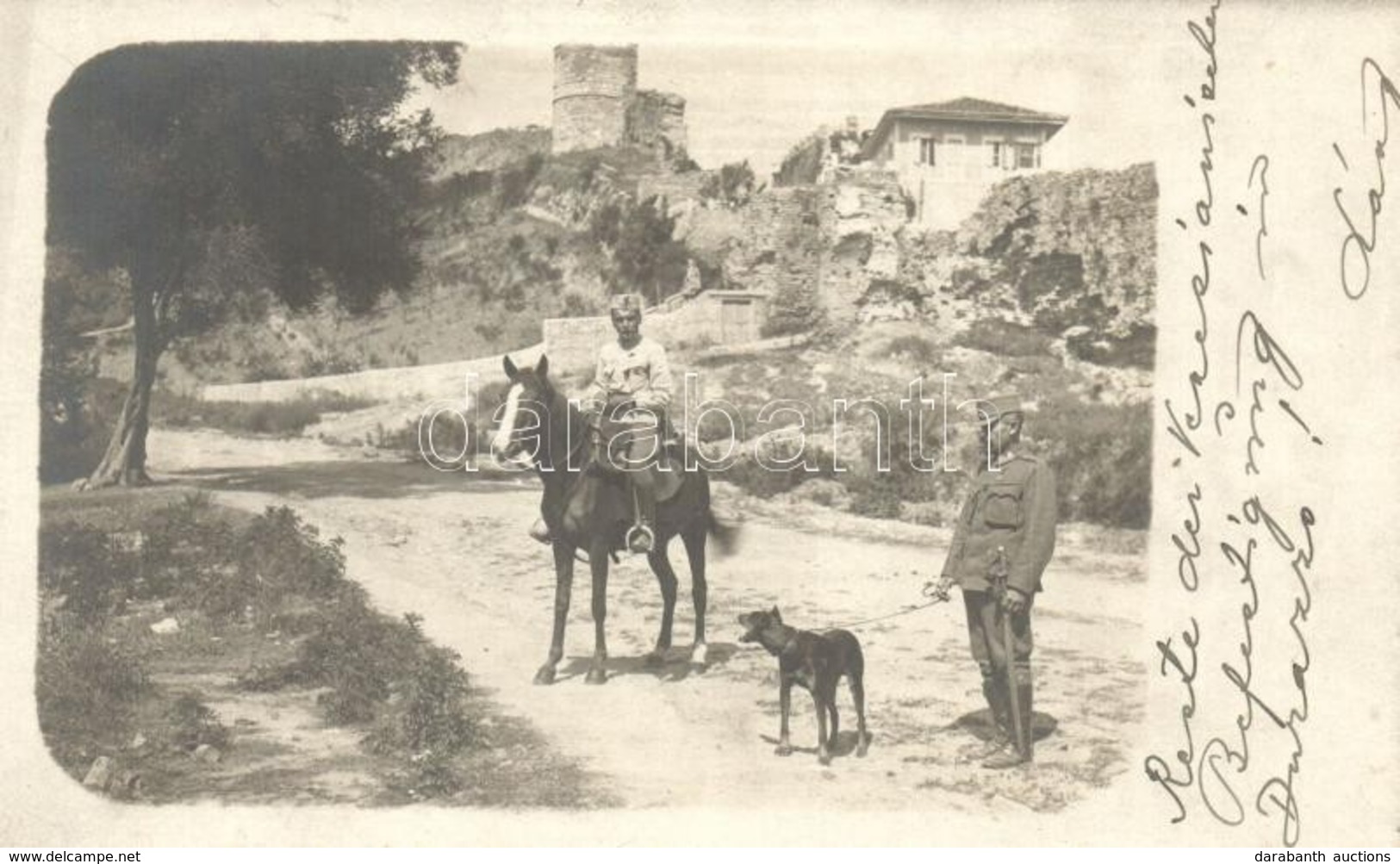 ** T2/T3 Durres, Durazzo; Venezianisch Befestigung / Castle, Soldiers With Horse And Dog. Photo (fl) - Non Classés