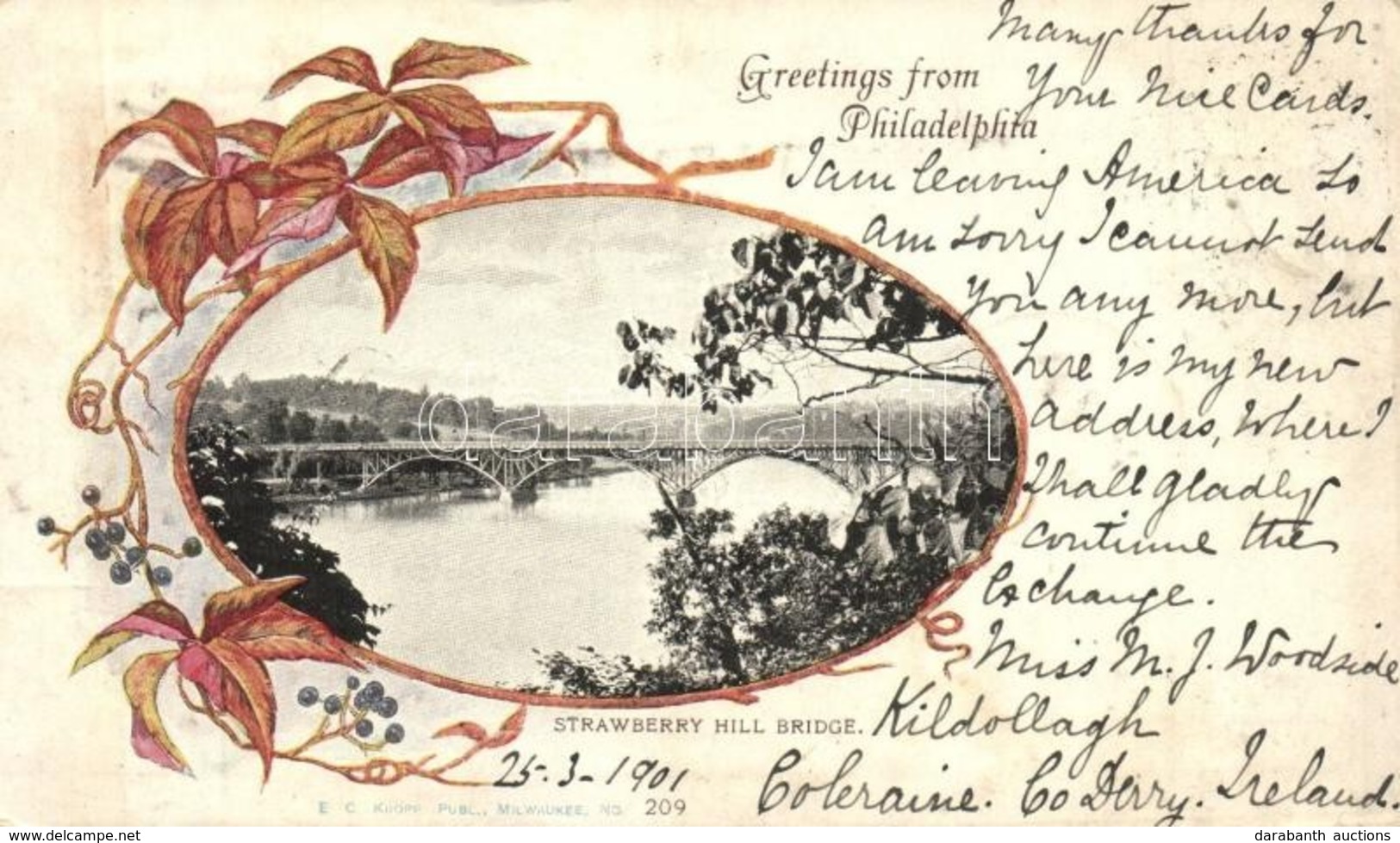 T2 1901 Philadelphia, Strawberry Hill Bridge. Floral - Non Classés