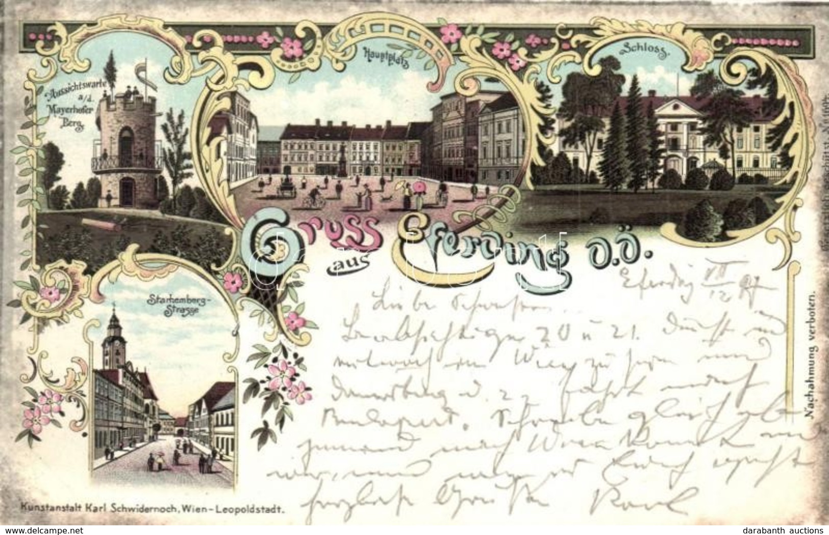 T2 1897 (Vorläufer!) Eferding, Starhembergstrasse, Hauptplatz, Schloss, Aussichtswarte A. D. Mayerhofer Berg / Street, S - Non Classés