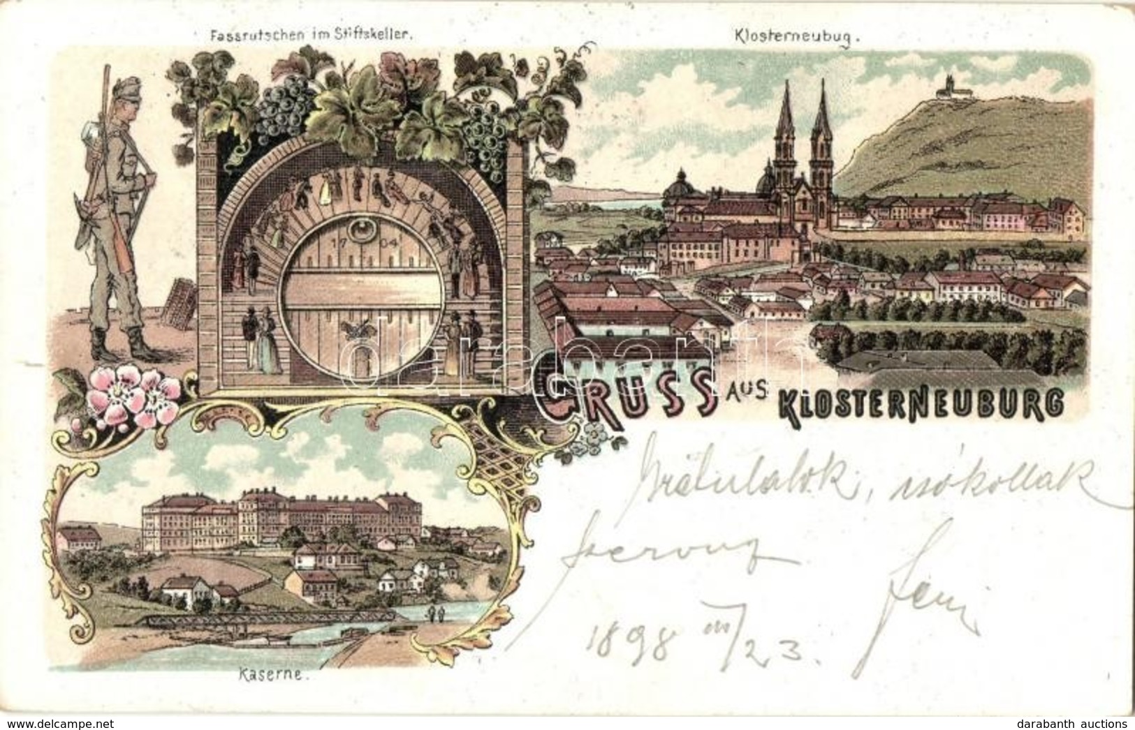 T2 1898 Klosterneuburg, Kaserne, Fassrutchen Im Stiftskeller / Military Barracks, Soldier, Wine Cellar. Art Nouveau, Flo - Non Classés