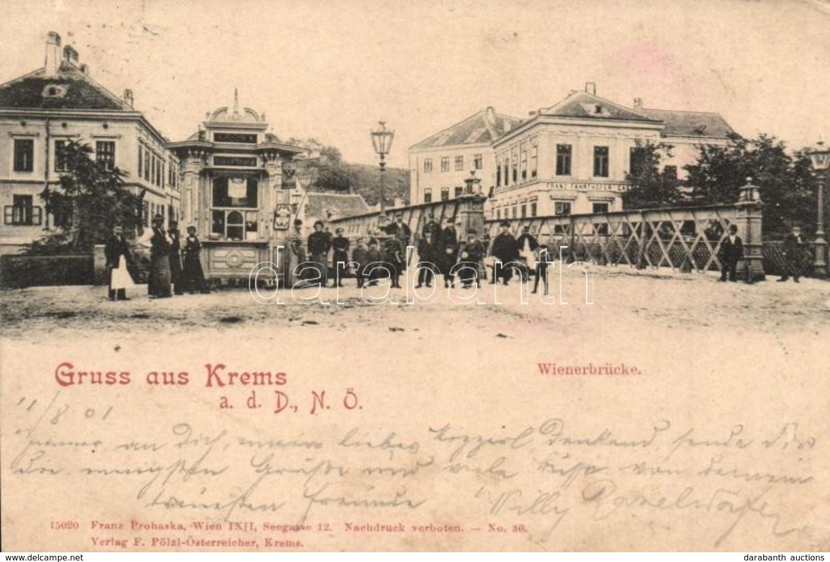 T2/T3 1901 Krems An Der Donau, Wienerbrücke, Tabakfabrik, Franz Fahrthofer Gasthaus / Bridge, Tobacco Shop And Restauran - Non Classés