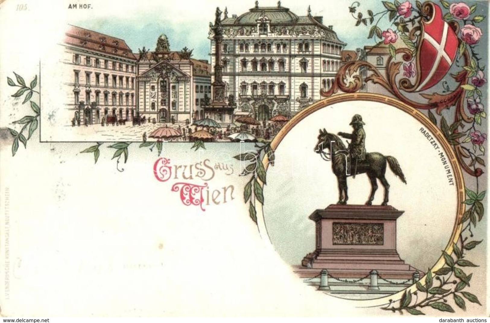 T2/T3 1898 Vienna, Wien; Am Hof, Radetzky Monument. Coat Of Arms, Art Nouveau, Floral, Litho; L. V. Enders'sche Kunstans - Sin Clasificación