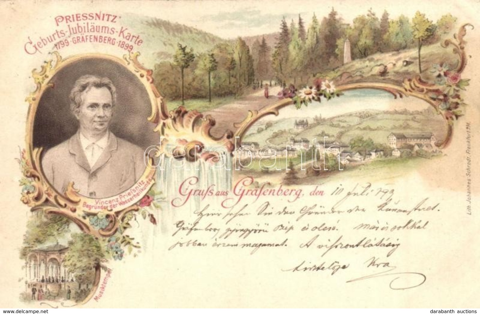 * T2/T3 1899 Lázne Jeseník, Gräfenberg; Priessnitz Geburts-Jubiläums-Karte, Vincenz Priessnitz Begründer Der Wasserheilk - Non Classés