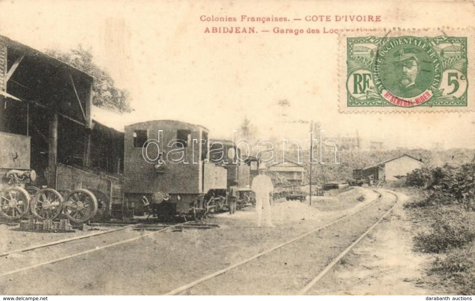 T2 Abidjan, Abidjean; Colonies Francaises, Garage Des Locomotives / Railway Garage Of The Locomotive. TCV Card - Ohne Zuordnung