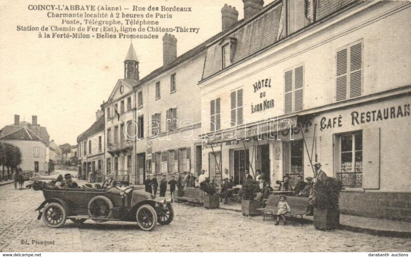 * T1/T2 Coincy-L'Abbaye (Aisne), Rue Des Bordeaux, Hotel Du Lion Noir / Street View With Hotel, Cafe And Restaurant, Aut - Non Classés