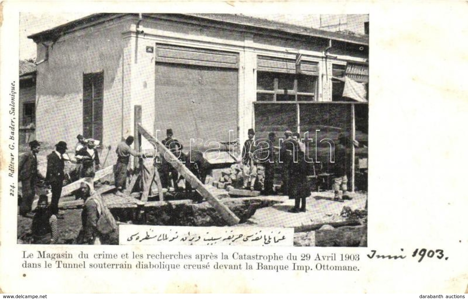* T2/T3 1903 Thessaloniki, Salonique; Le Magasin Du Crime Et Les Recherches Apres La Catastrophe Dans Le Tunnel Souterra - Non Classés
