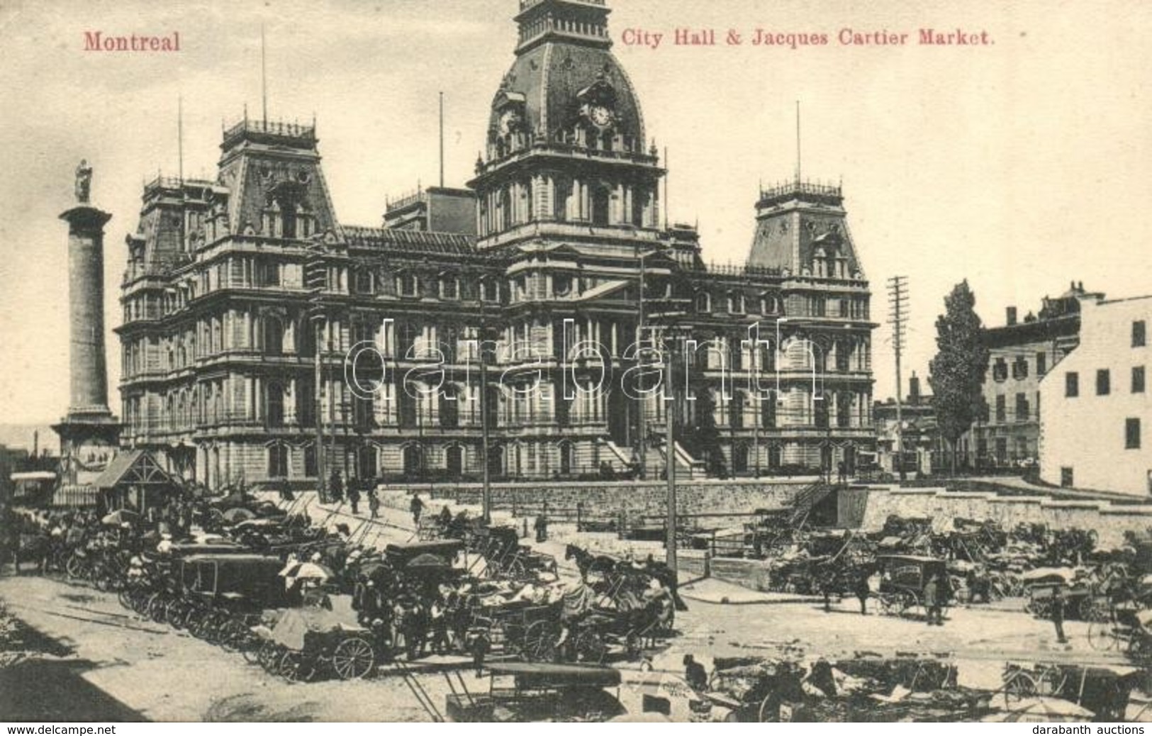 ** T1 Montreal, City Hall, Jacques Cartier Market With Vendors And Horse Carts - Non Classés