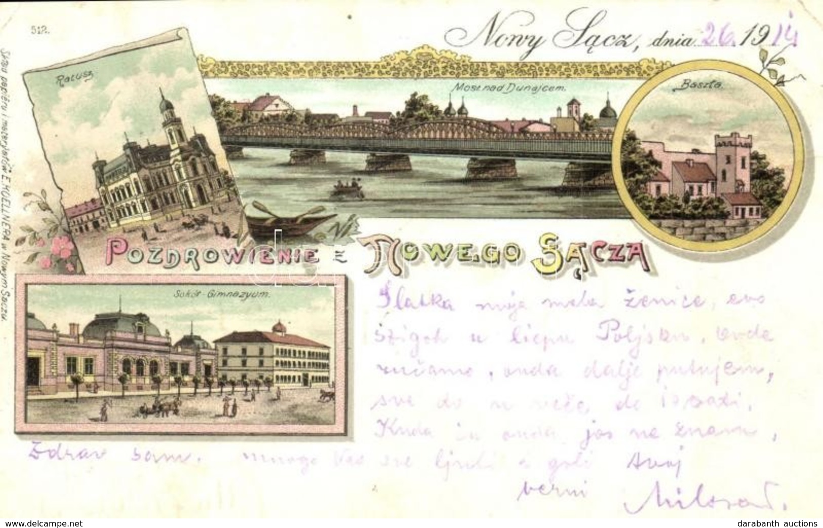 * T2/T3 1914 Nowy Sacz, Nowego Sacza, Neu Sandez, Újszandec; Ratusz, Baszta, Sokól Gimnazyum, Most Nad Dunajcem / Town H - Non Classés