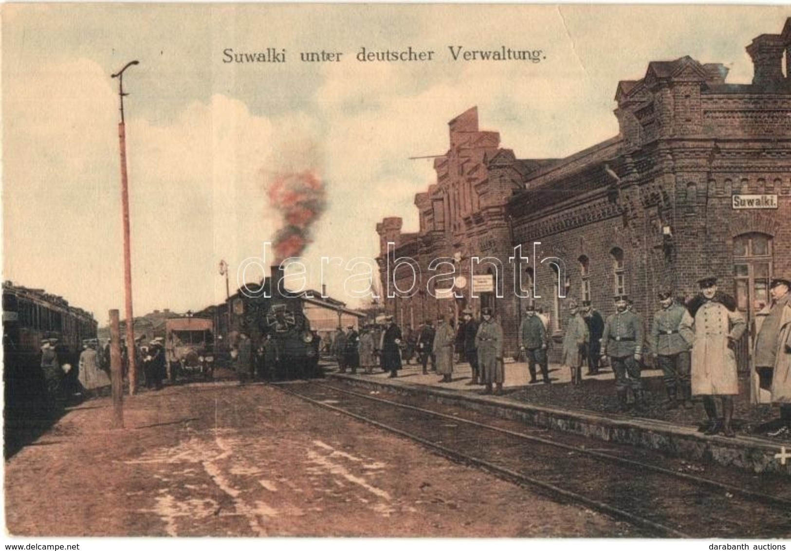 ** T1/T2 Suwalki, Bahnhof Unter Deutscher Verwaltung / Railway Station, Under German Administration In WWI, Locomotive - Ohne Zuordnung