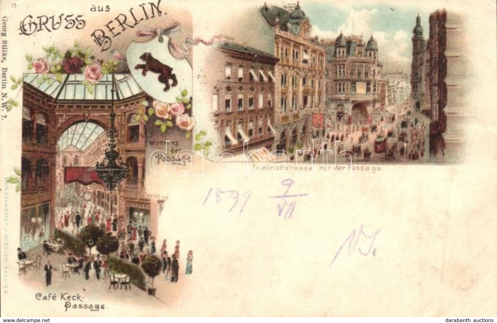 T3 1899 Berlin, Café Keck-Passage, Inneres Der Passage, Friedrichstrasse / Arcade, Street, Cafe, Interior. Floral, Litho - Non Classés