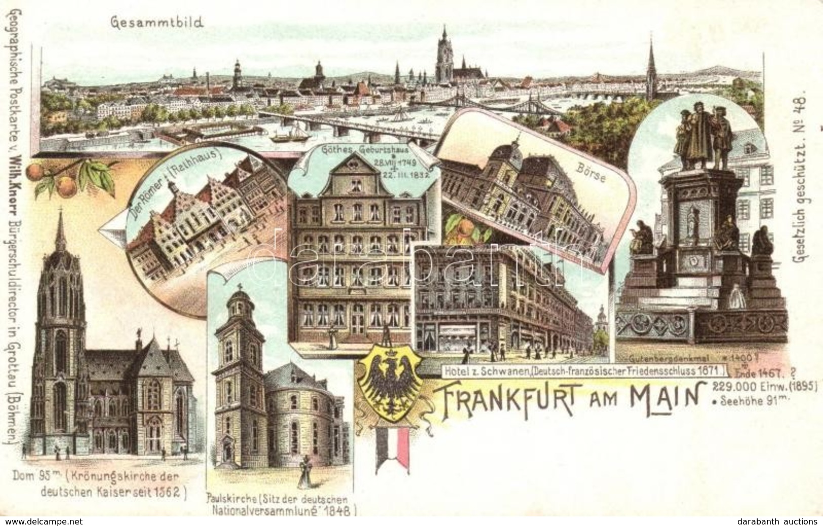 ** T2 Frankfurt Am Main. Geographische Postkarte V. Wilhelm Knorr No. 48. Art Nouveau Litho - Ohne Zuordnung