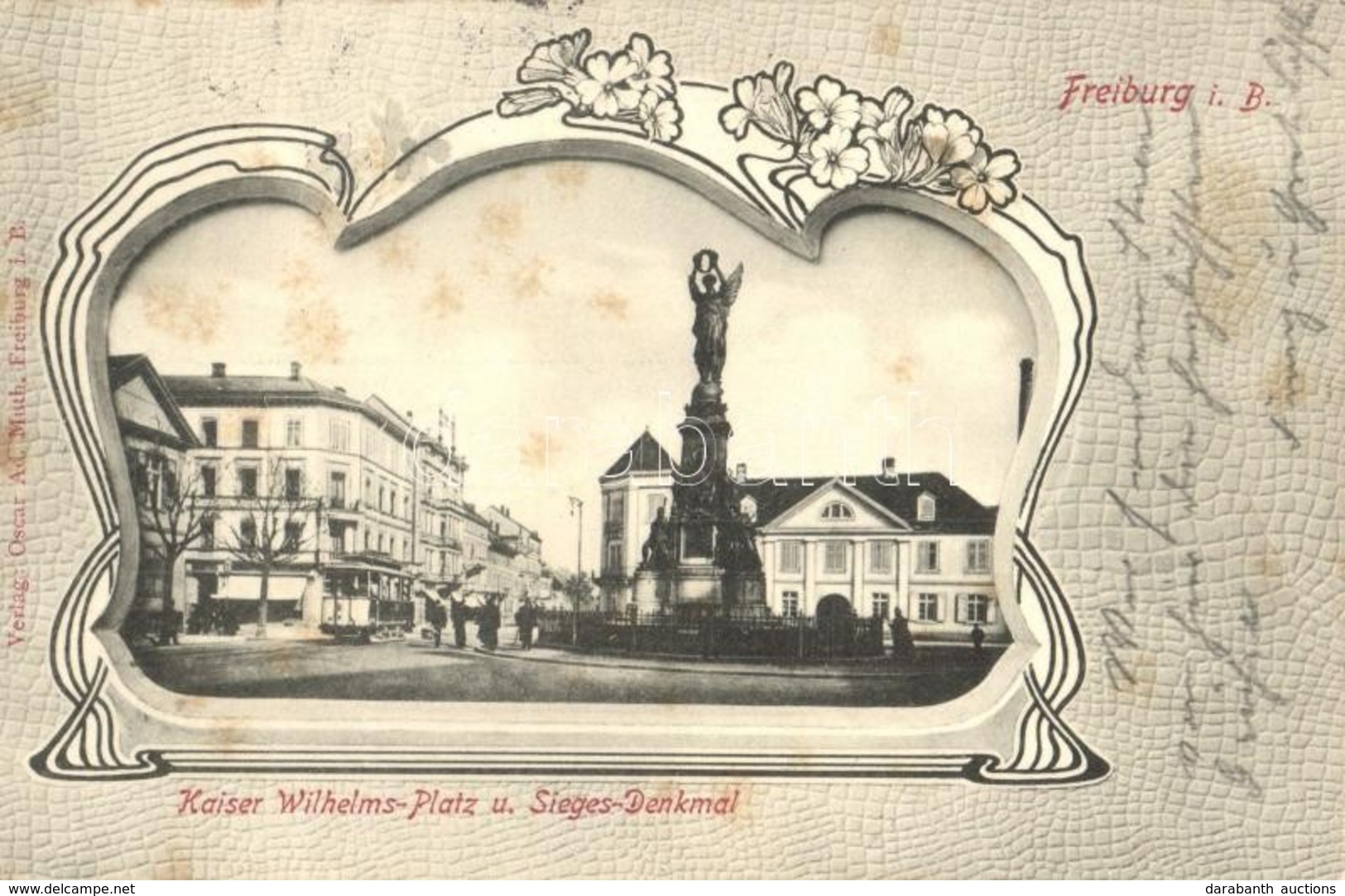 T2/T3 1902 Freiburg Im Breisgau, Kaiser Wilhelms-Platz, Sieges Denkmal / Square, War Monument, Tram. Art Nouveau (fl) - Ohne Zuordnung