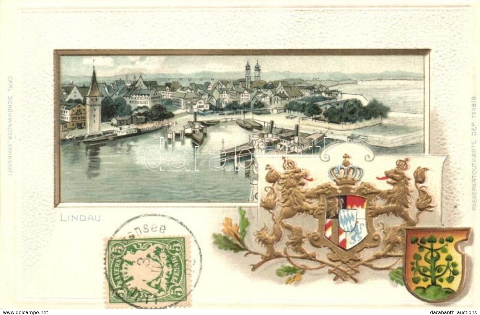 * T1/T2 Lindau, Coat Of Arms. Carl Schönwalter's Passepartoutkarte Dep. 123818. Emb. Litho - Non Classés