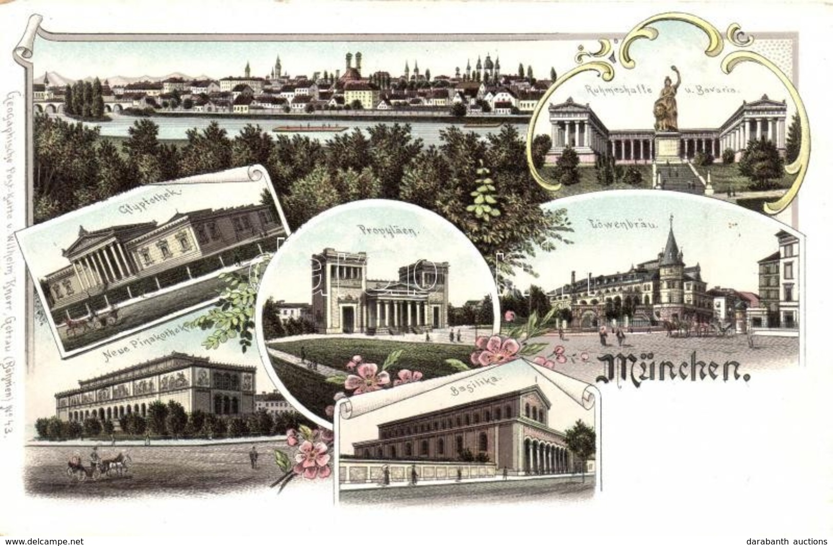 ** T2 München. Geographische Postkarte V. Wilhelm Knorr No. 43. Art Nouveau Floral Litho - Ohne Zuordnung