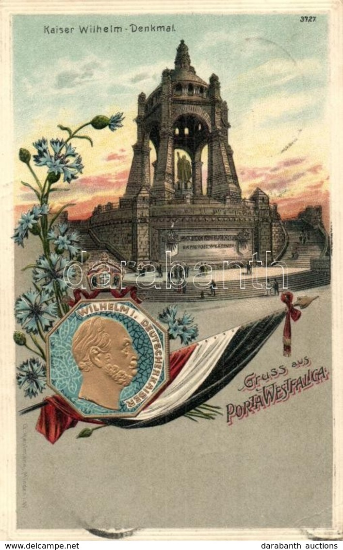 T2/T3 1905 Porta Westfalica, Kaier Wilhelm Denkmal / Monument Of Wilhelm II. Emb. Flag, Floral, Litho (EK) - Ohne Zuordnung