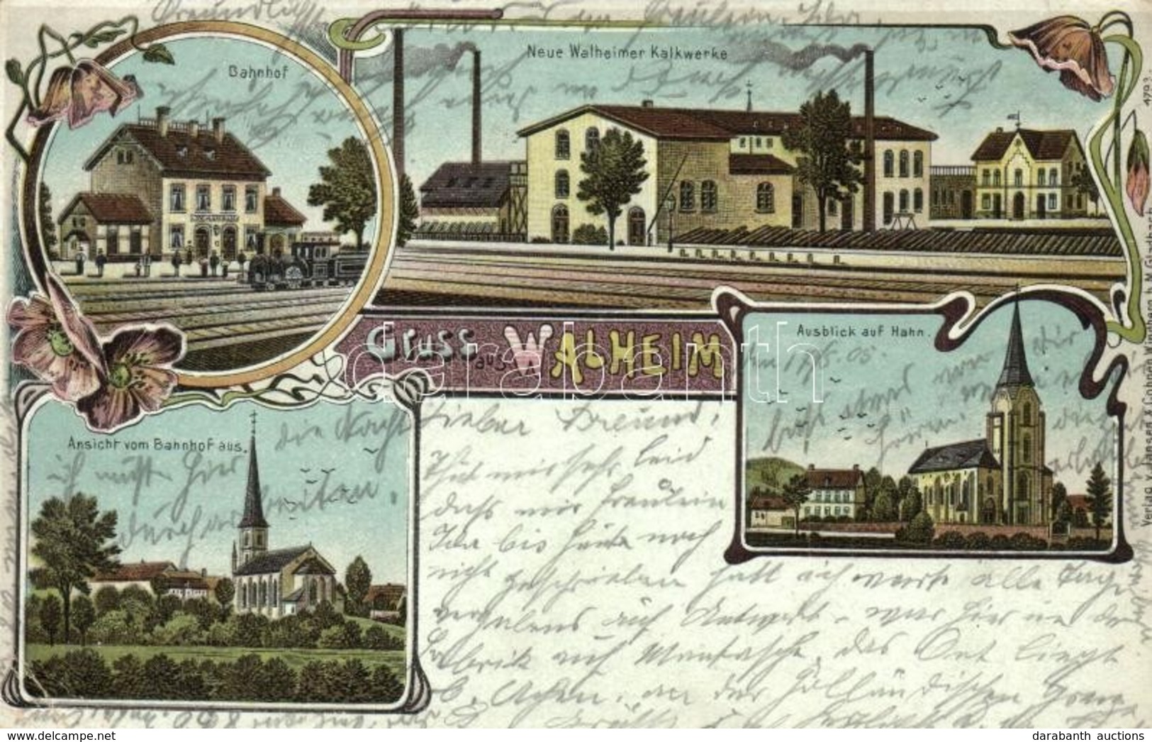 T2/T3 1905 Walheim, Bahnhof, Ausblick Auf Hahn, Kirche, Neue Walheimer Kalkwerke / Railway Station, Churches, New Lime W - Ohne Zuordnung