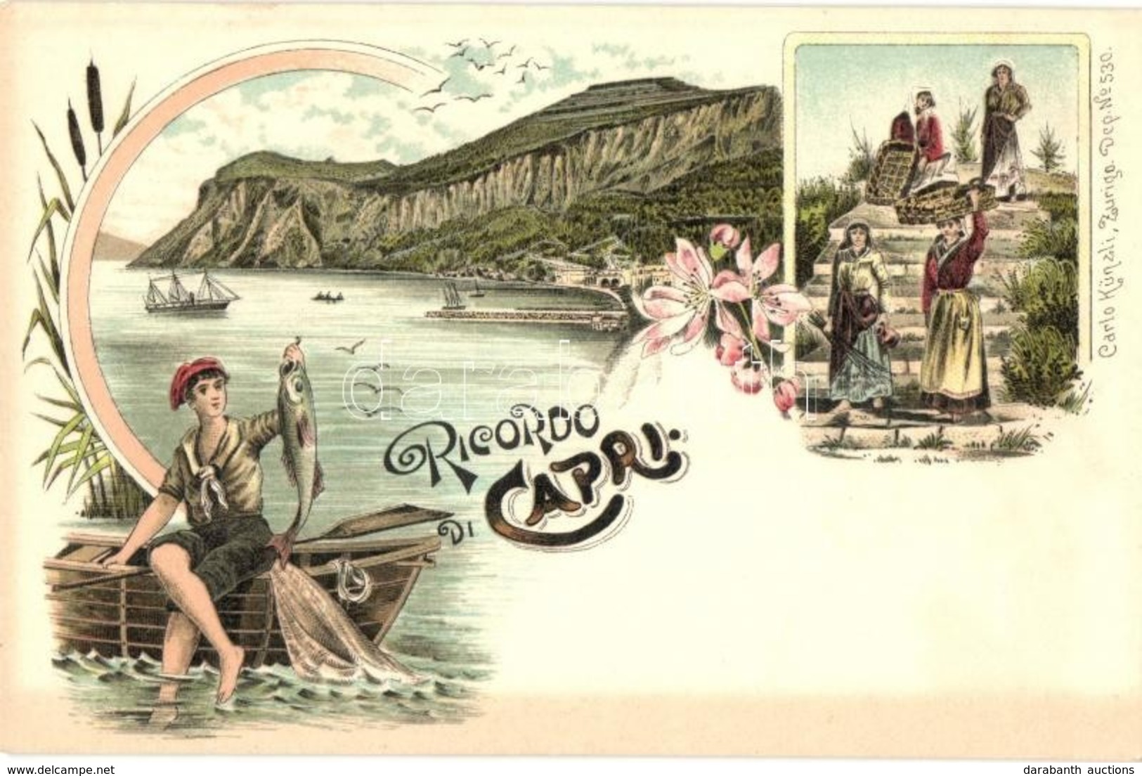 ** T1 Capri, Folklore Art Postcard. Carlo Künzli Floral, Art Nouveau, Litho - Ohne Zuordnung