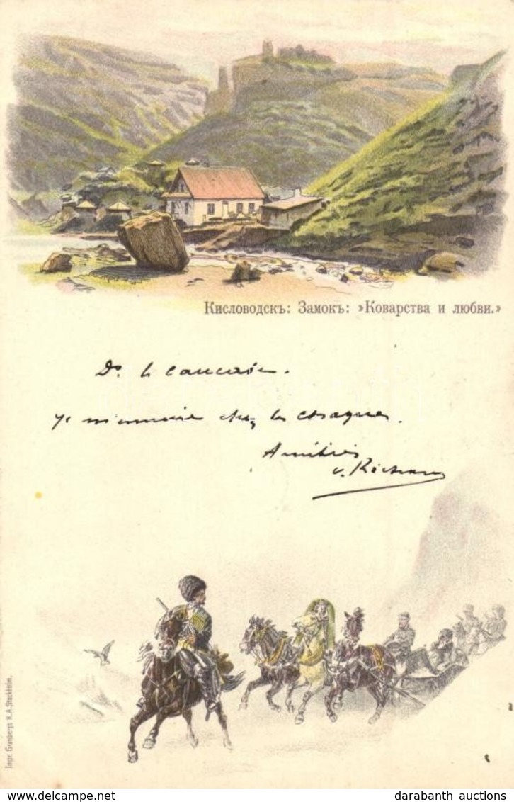 T2 1901 Kislovodsk, Castle Of Love And Deceit. Soldiers With Troika. Imp. Granbergs K.A. Litho - Ohne Zuordnung