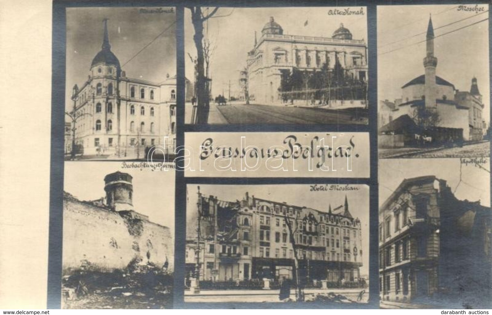 * T1/T2 1916 Belgrade, Moschee, Alter Und Neuer Konak, Beobachtungsthurm, Apotheke, Hotel Moskau / WWI Devastation, Ruin - Ohne Zuordnung