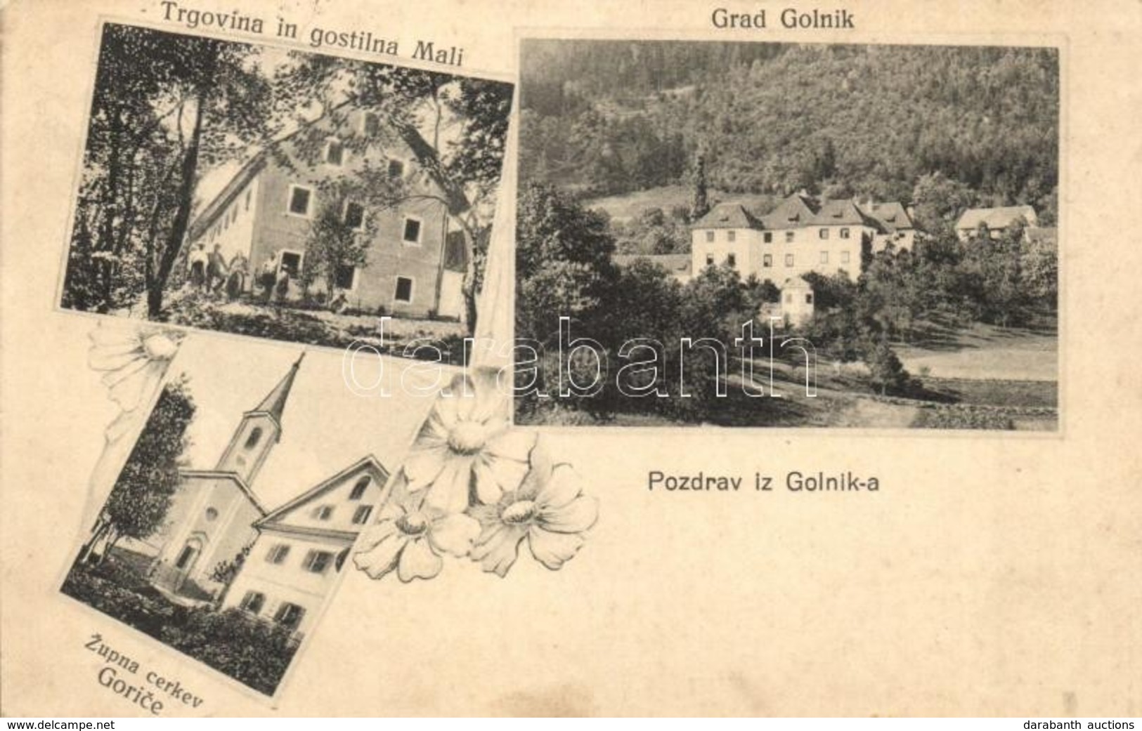 T2/T3 1917 Golnik, Gallenfels; Gorice, Zupna Cerkev, Grad, Trgovína In Gostilna Mali / Church, Castle, Shop And Restaura - Ohne Zuordnung