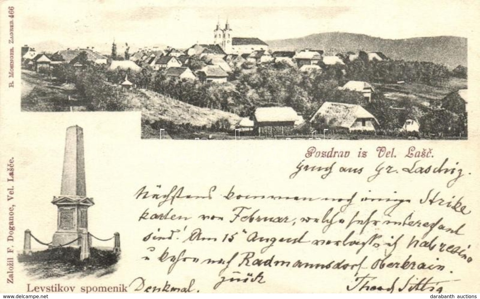 T2 1902 Velike Lasce, Grosslaschitz; Levstikov Spomenik. Zalozil F. Doganoc / Fran Levstik Monument - Ohne Zuordnung