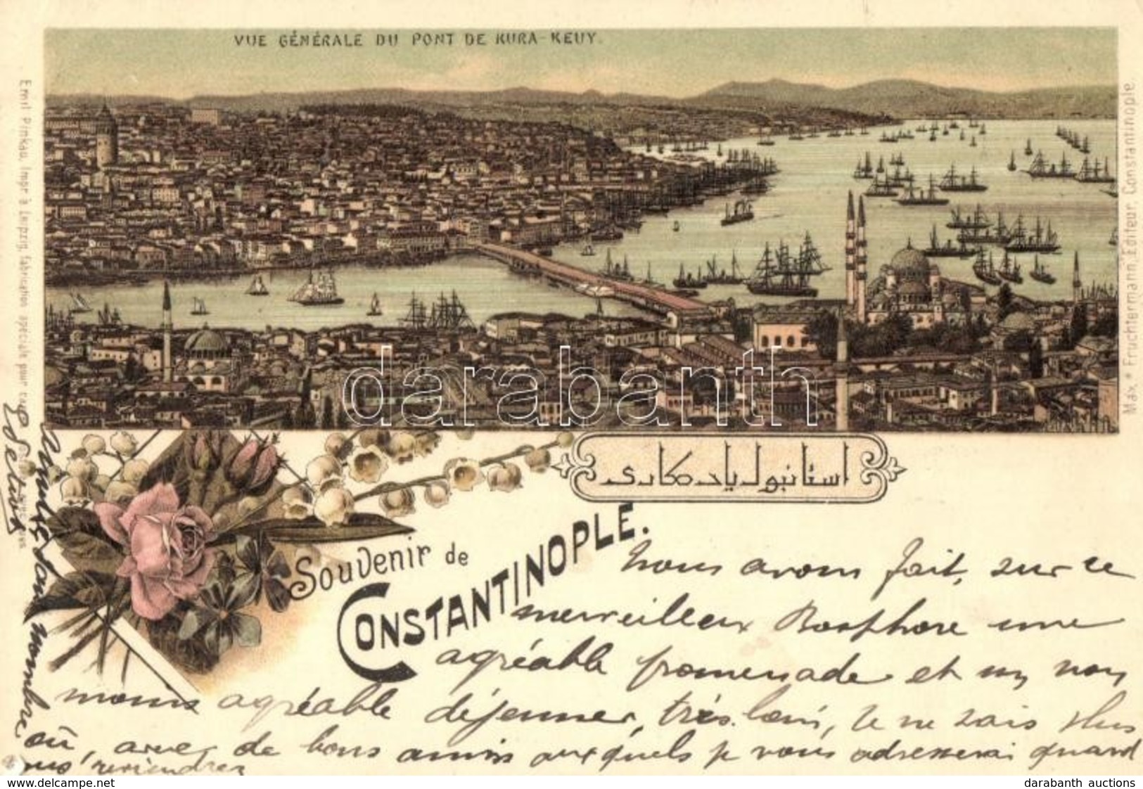 T1/T2 1897 (Vorläufer!) Constantinople, Istanbul; Vue Generale Du Pont De Kura-Keuy / Karaköy Bridge. Emil Pinkau Floral - Non Classés